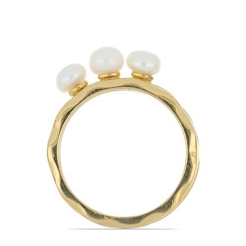 STERLING SILVER GOLD PLATED NATURAL WHITE PEARL GEMSTONE RING